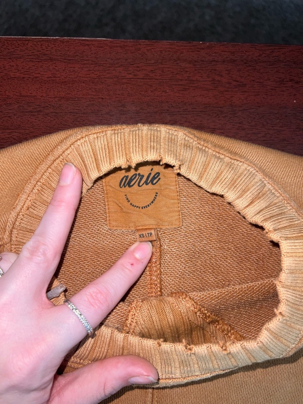 aerie distressed Crewneck Sweater in Tan - Picture 2 of 3